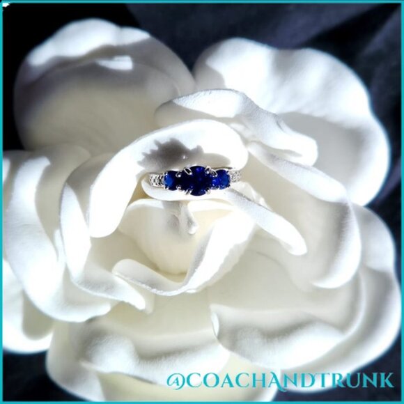 925 Sapphire Trinity Ring Channel Set White CZ STERLING SILVER NWT - Picture 6 of 9